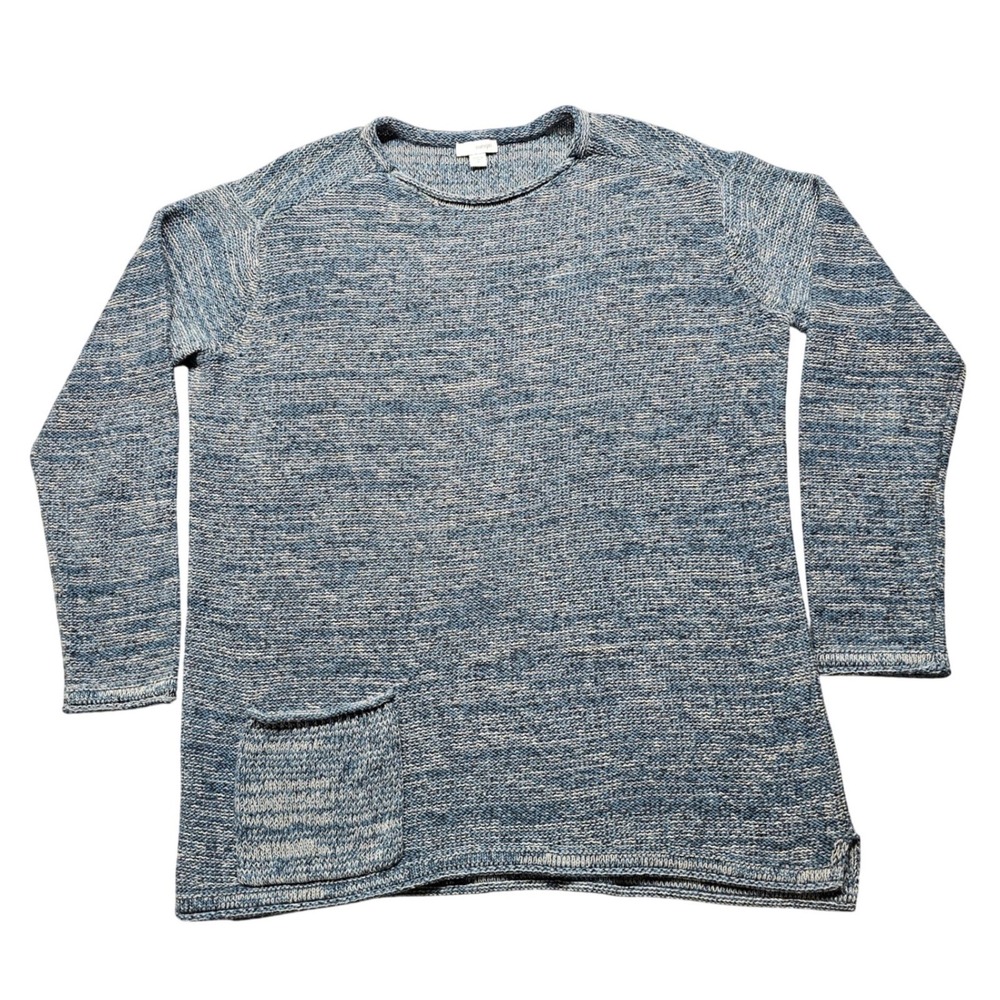 Pure Jill Blue Marled Cotton Pullover Sweater Rolled Neck Pocket Casual Size M